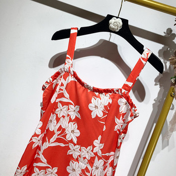 Rochie lunga cu bretele subtiri si imprimeu floral