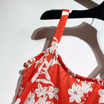 Rochie lunga cu bretele subtiri si imprimeu floral