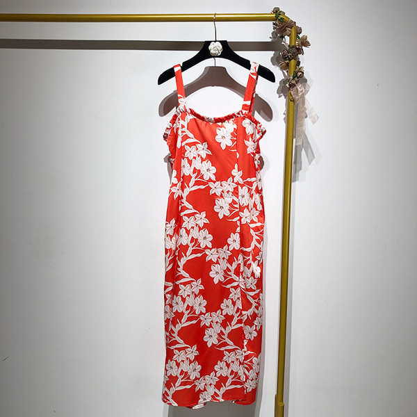 Rochie lunga cu bretele subtiri si imprimeu floral