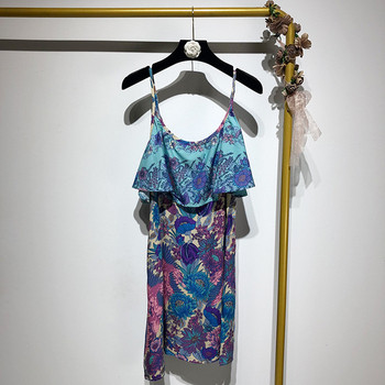 Rochie scurta cu bretele subtiri si model colorat