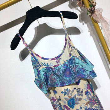 Rochie scurta cu bretele subtiri si model colorat