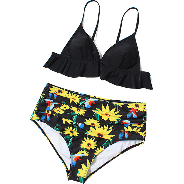 Costum de baie modern din două piese cu pantaloni cu talie înaltă