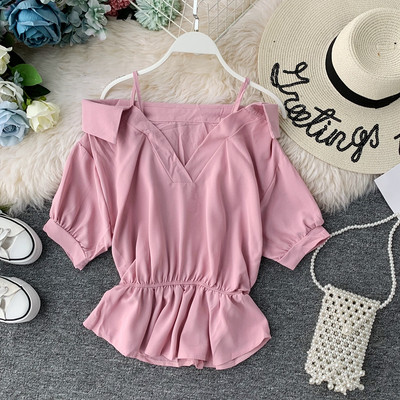 Bluză de damă cu decolteu în V și mâneci scurte