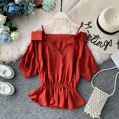 Bluză de damă cu decolteu în V și mâneci scurte