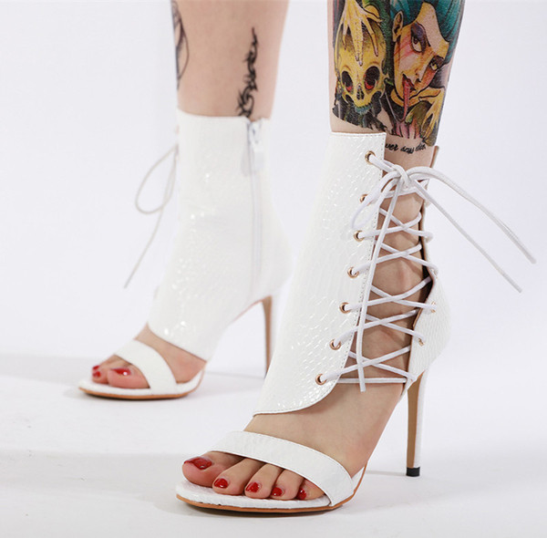 Sandale de damă elegante din piele artificială cu imprimeu șarpe cu toc de 10 cm - verde, alb și negru