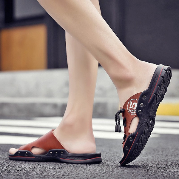 Модерни мъжки чехли от еко кожа-в три цвята