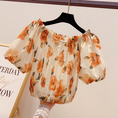 Bluza de dama plisata cu model floral in doua culori