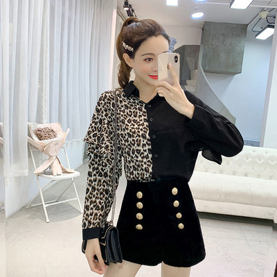 Cămașă modernă de damă în două culori cu imprimeu animal