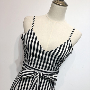 Rochie de dama in dungi cu bretele subtiri si spatele gol