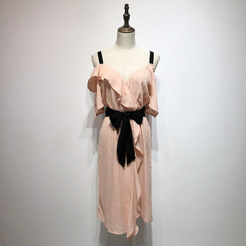 Rochie de dama din sifon cu bretele si maneci scurte