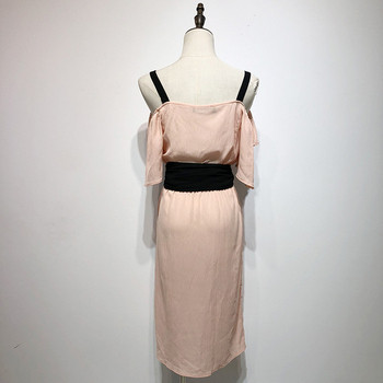 Rochie de dama din sifon cu bretele si maneci scurte