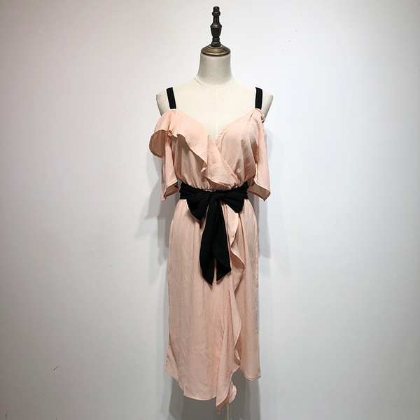 Rochie de dama din sifon cu bretele si maneci scurte