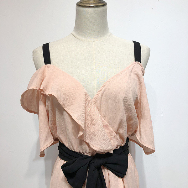 Rochie de dama din sifon cu bretele si maneci scurte