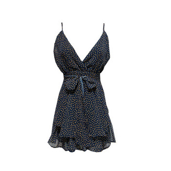 Рокля с дълбоко V - образно деколте и връзки на талията