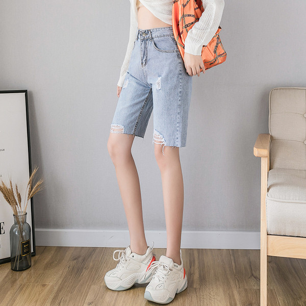 Модерни дамски дънкови панталони 3/4 дължина