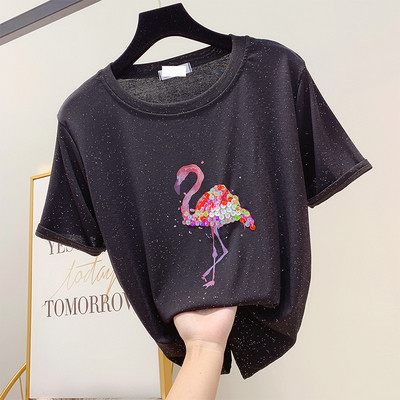 Tricou dama cu efect stralucitor si paiete in trei culori