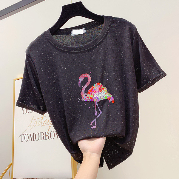 Tricou dama cu efect stralucitor si paiete in trei culori