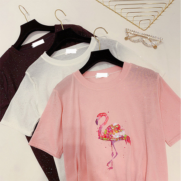 Tricou dama cu efect stralucitor si paiete in trei culori