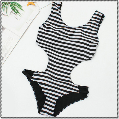 Costum de baie complet elegant cu dungi, cu decupaje până la 4XL