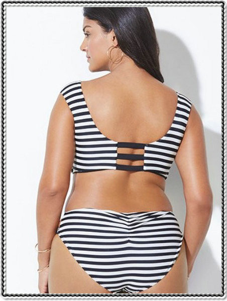 Costum de baie complet elegant cu dungi, cu decupaje până la 4XL