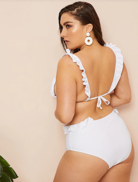 Costum de baie de damă mărime mare în două părți în alb