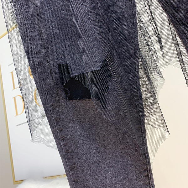 Blugi lungi de dama cu element din tul in doua culori