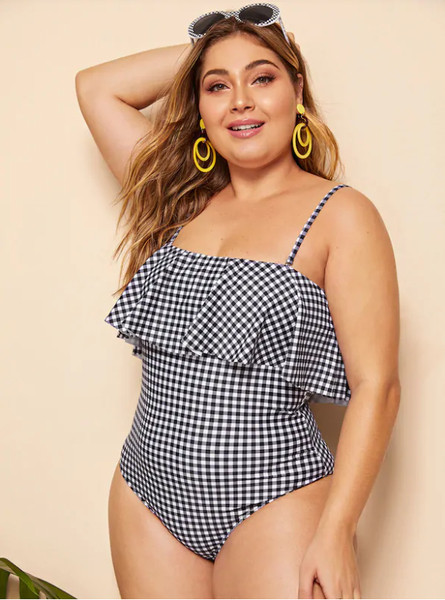 Καρό γυναικείο μαγιό με λεπτές λωρίδες σε μαύρο και άσπρο χρώμα