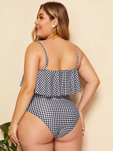 Καρό γυναικείο μαγιό με λεπτές λωρίδες σε μαύρο και άσπρο χρώμα