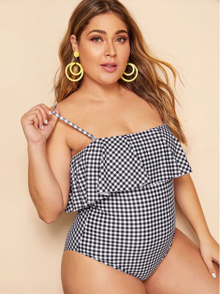 Καρό γυναικείο μαγιό με λεπτές λωρίδες σε μαύρο και άσπρο χρώμα