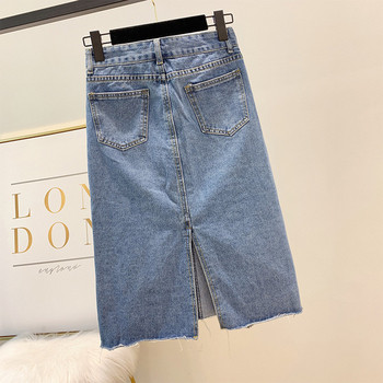 Fusta de dama lunga din denim in albastru