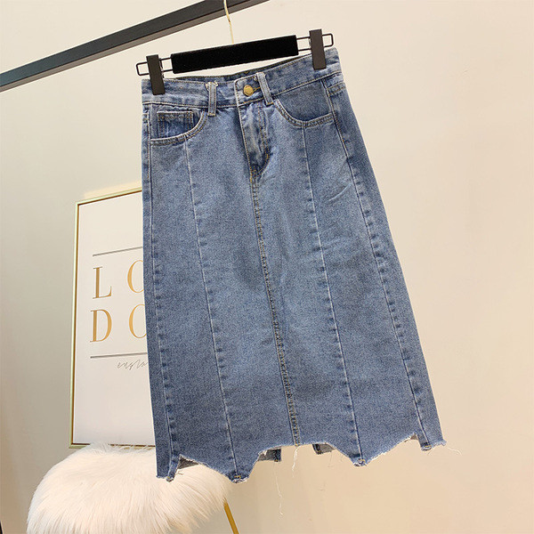 Fusta de dama lunga din denim in albastru