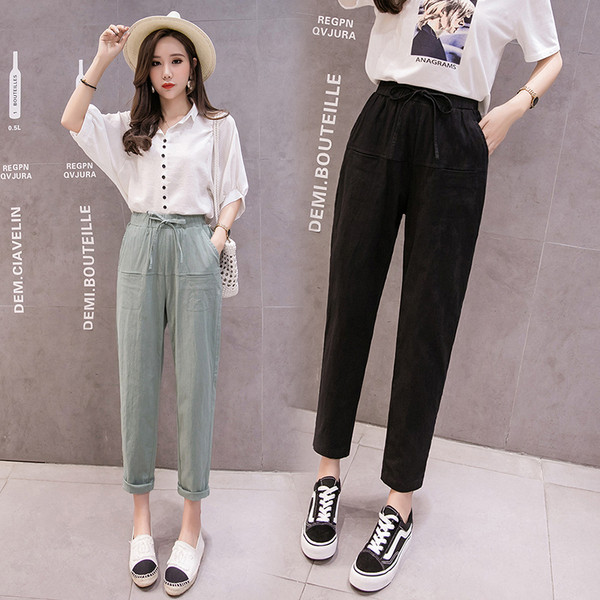 Pantaloni casual dama cu talie inalta in mai multe culori