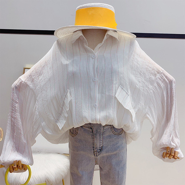 Cămașă de damă în dungi cu mâneci lungi