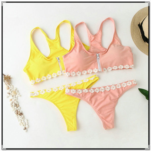 ΝΕΟ μοντέλο γυναικείο  μαγιό  με φερμουάρ σε ροζ και κίτρινο χρώμα