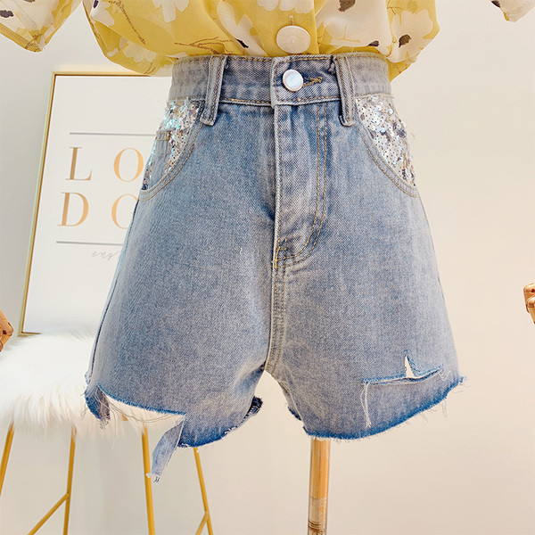 Blugi de dama cu paiete de culoare albastra