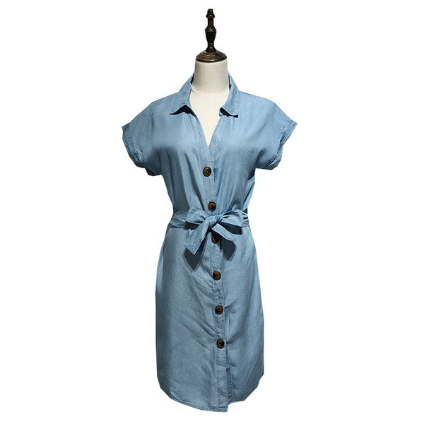 Rochie de dama cu maneca scurta si nasturi in albastru