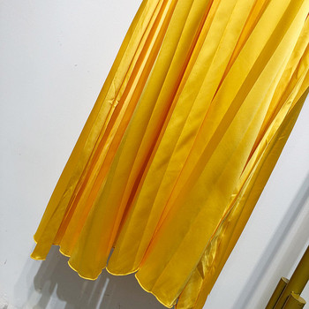 Rochie lungă plisată cu bretele largi de culoare galbenă