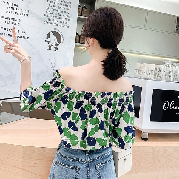 Bluza de dama moderna cu model floral cu umerii goi in doua culori