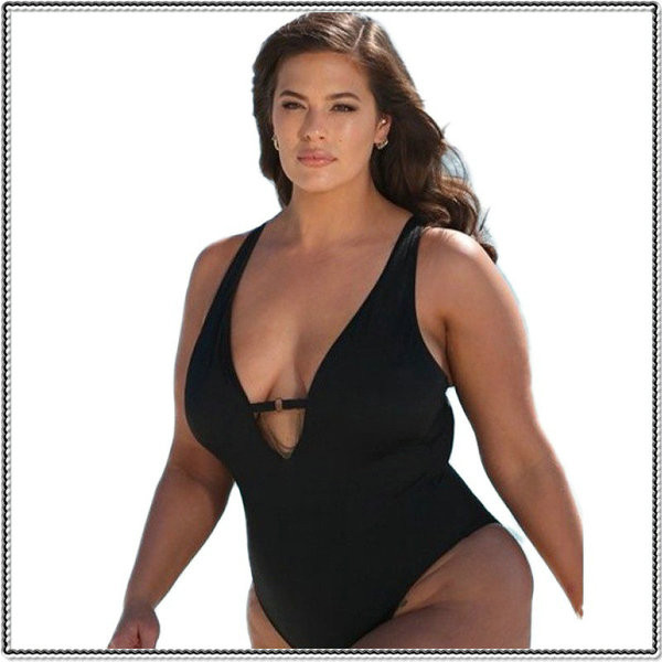 Costum de baie complet model NOU negru cu decolteu în V cu mărimi până la 4XL