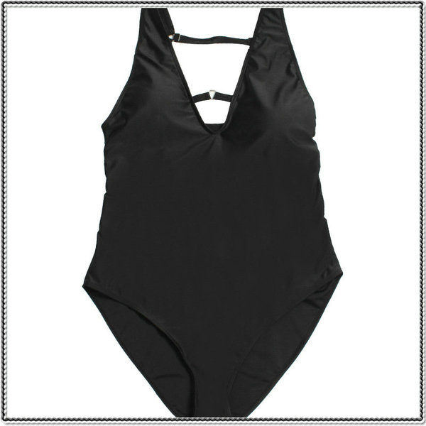 Costum de baie complet model NOU negru cu decolteu în V cu mărimi până la 4XL