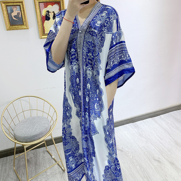 Rochie de dama larga si lunga cu model colorat