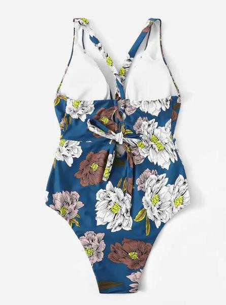 Μεγάλο μέγεθος μαγιό σε μπλε χρώμα με λουλουδάτο πριντ