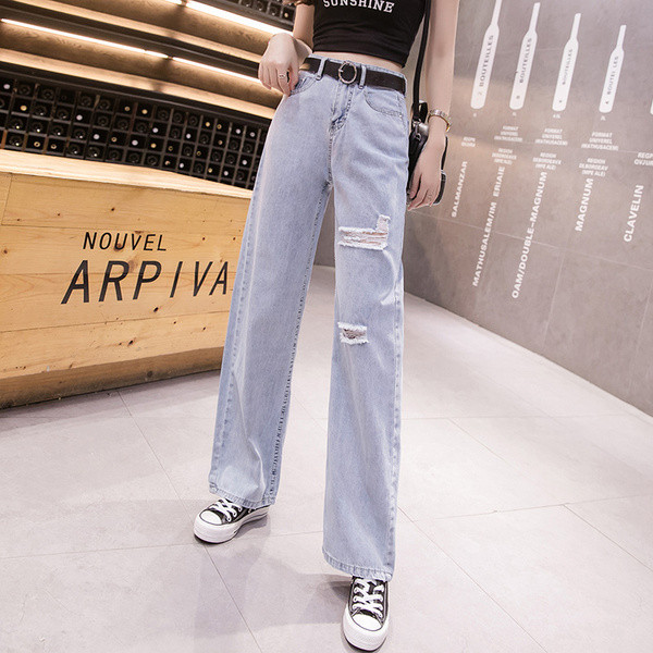 Blugi casual dama - model larg cu talie inalta