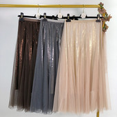 Fusta de dama moderna cu tul si efect stralucitor - trei culori