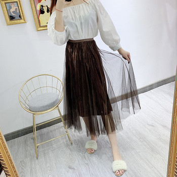 Fusta de dama moderna cu tul si efect stralucitor - trei culori