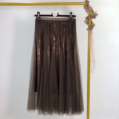 Fusta de dama moderna cu tul si efect stralucitor - trei culori