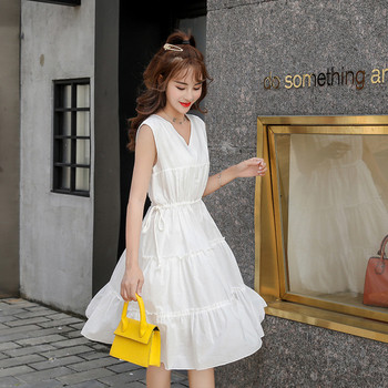 Rochie casual de dama lunga in doua culori cu decolteu in V