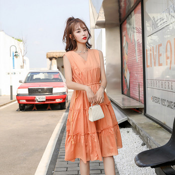 Rochie casual de dama lunga in doua culori cu decolteu in V