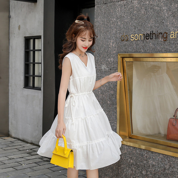 Rochie casual de dama lunga in doua culori cu decolteu in V