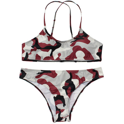 Costum de baie de damă din două piese cu model de camuflaj